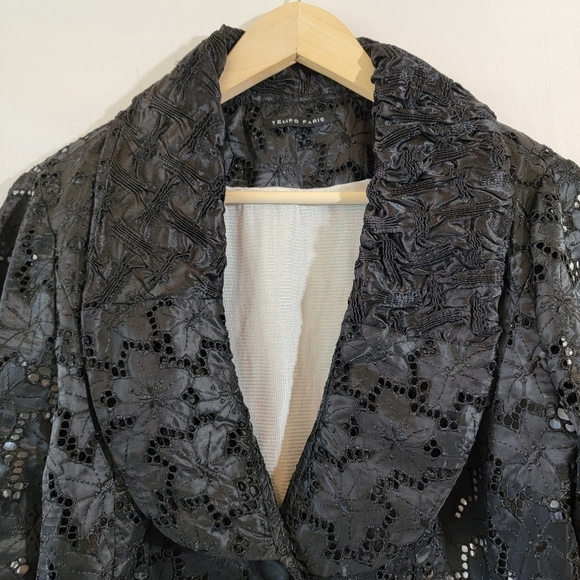 TEMPO PARIS Women Black Floral Eyelet Jacket Sz S Cropped Whimsygoth Grunge Goth - Picture 3 of 12